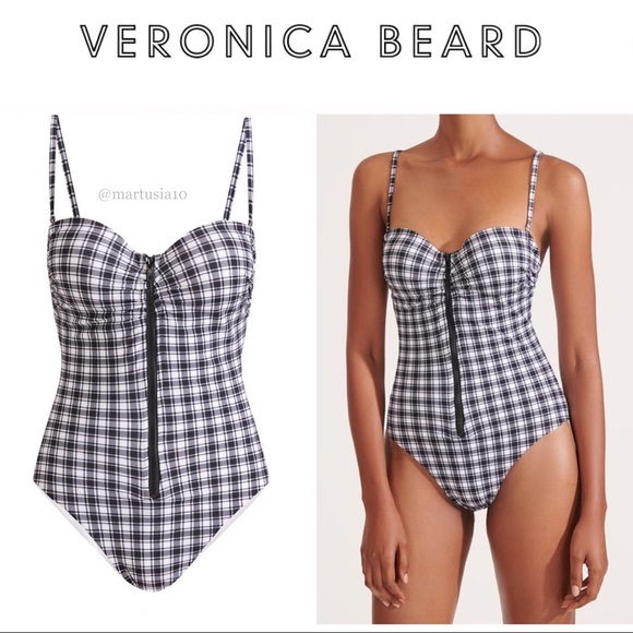 Veronica Beard checkered Mari Zip-Up Swimsuit XS NWT 345$ - Picture 1 of 5